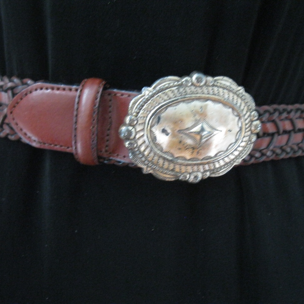 Vintage Brighton leather woven belt, brown, Sz S